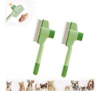 Pet Hair Removal Comb Flea Comb, 2025 Cat Dog Brush For Massaging And Cleaning Shedding Pet Hair,New Cat Brush With Release Button,Pet Grooming Brush For Short&Long Hair(Green+Green)