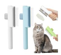 Pet Hair Removal Comb Flea Comb, 2025 Upgrade Cat Grooming Brush, Cat Brush with Release Button, De-Shedding Hair, Dog Grooming Supplies, Fine-Tooth Massage (White+Blue)
