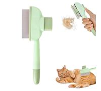 Pet Hair Removal Comb Flea Comb, Cat Brush with Release Button, Detangling Pet Combs, One Click to Clean, ABS Stainless Steel, Washable, 8.2x20cm, for Dogs and Cats (Green)