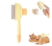 Pet Hair Removal Comb Flea Comb, Cat Brush with Release Button, Detangling Pet Combs, One Click to Clean, ABS Stainless Steel, Washable, 8.2x20cm, for Dogs and Cats (Yellow)