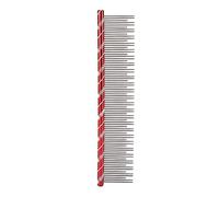 Pet Hair Removal Comb, Stainless Steel Cat Grooming Tool with Dual Density Teeth, Open Knot Detangling Comb for Long and Short Haired Cats, Ergonomic Non Slip Handle (Red)