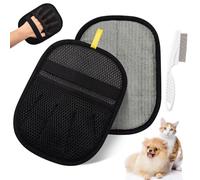 Pet Hair Removal Glove for Cats & Dogs, Upgraded Electrostatic Five-Finger Pet Fur Remover Gloves with a Flea Comb Brush, Reusable Hair Removal Tool for Fabric Surface, Couch, Car Seat (9.45" x 6.69")