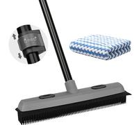 Pet Hair Removal Rubber Broom with Squeegee, Carpet Rake for Pet Hair with 59" Telescoping Long Handle, Fur Remover Rake for Carpet, Hardwood Floor, Tile