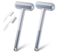 Pet Hair Remover Brush 2pcs - Multi-Surface Self-Cleaning 4-in-1 Long-Handle Fur Removal Tool (Fur, Crevice, Lint & Glass) + Includes Stainless Steel Flea Combs (Large & Small)