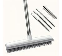 Pet Hair Remover Rubber Broom Original Indoor and Heavy Duty Outdoor Set with Carpet Rake and Squeegee (White)