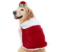 Pet Halloween Christmas Costume,Adjustable Cat Dog King Cloak Hat Set Luxury Fur Red Blue King Queen Puppy Cosplay Cape Outfit_L(Red)