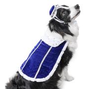 Pet Halloween Christmas Costume,Adjustable Cat Dog King Cloak Hat Set Luxury Fur Red Blue King Queen Puppy Cosplay Cape Outfit_L(Blue)