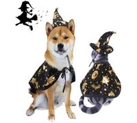 Pet Halloween Costume Cloak and Hat Set for Cats and Dogs Lightweight Wizard Cloak with Easy to Wear Pet Cosplay Prop for Halloween Party Decor and Gift black(Size:S)