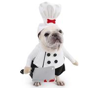 Pet Halloween Costume Set,Cat Dog Chef Dress Up Hat Shirt with Knife,Horror Themed Party Dog Cosplay Cooking Outfits for Small Medium Larger Dogs