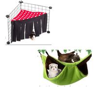 Pet Hamster Hammock Set, Hanging Bed Cage House and Cage Corner Hideout Small Animals Soft Pet Toy, Guinea Pig Bed Rat Hideaway Hammock Corner for Parrot Ferret Squirrel Playing Sleeping (green)