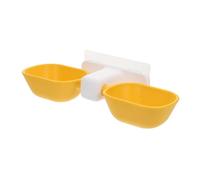 Pet Hanging Dual Use Bowl Adjustable Height Plastic Feeding Dish | Wall Mounted Design, Convenient Feeding Setup, Yellow Finish, Suitable for Cats and Small Pets Indoors