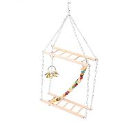 PET HANGING LADDER BRIDGE SWING DOUBLE LAYER WOOD PARROT CAGE TOY SUITABLE HAMSTER PARROT