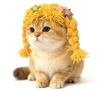 Pet Hat Wacky Cat Headwear Wig Cosplay Props Cute Braid Head Cover Double Ponytail Teddy Funny Dog Headgear Dress Up Hat