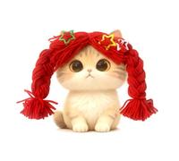 Pet Hat Wacky Cat Headwear Wig Cosplay Props Cute Braid Head Cover Double Ponytail Teddy Funny Dog Headgear Dress Up Hat