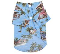 Pet Hawaiian Shirt Cool Breathable Beach Print Dog Summer Camp T Shirt Soft Cotton Skin Friendly Easy Wearing Button Design for Outdoor Beach Walks Daily Wear (M)