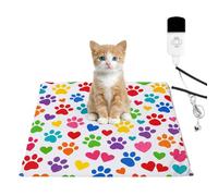 Pet Heating Pad 45x45cm Colorful Paw Print Heart Cat Dog Heated Warming Bed 9 Level Temperature & 4 Timer Waterproof Chew-Resistant Washable Covers Heat Pads Mat Gifts for Women Cats Lovers