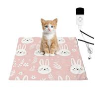 Pet Heating Pad 45x45cm Cute White Bunny Faces Floral Cat Dog Heated Warming Bed 9 Level Temperature & 4 Timer Waterproof Chew-Resistant Washable Covers Heat Pads Mat Gifts for Women Cats Lovers