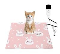 Pet Heating Pad 45x45cm Cute White Bunny Faces Glasses Cat Dog Heated Warming Bed 9 Level Temperature & 4 Timer Waterproof Chew-Resistant Washable Covers Heat Pads Mat Gifts for Women Cats Lovers