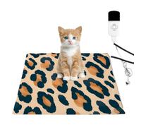 Pet Heating Pad 45x45cm Leopard Print Soft Beige Blue Cat Dog Heated Warming Bed 9 Level Temperature & 4 Timer Waterproof Chew-Resistant Washable Covers Heat Pads Mat Gifts for Women Cats Lovers