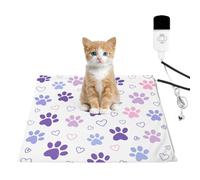 Pet Heating Pad 45x45cm Playful Paw Prints Hearts Cat Dog Heated Warming Bed 9 Level Temperature & 4 Timer Waterproof Chew-Resistant Washable Covers Heat Pads Mat Gifts for Women Cats Lovers