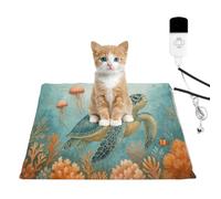 Pet Heating Pad 45x45cm Underwater Scene Sea Turtle Cat Dog Heated Warming Bed 9 Level Temperature & 4 Timer Waterproof Chew-Resistant Washable Covers Heat Pads Mat Gifts for Women Cats Lovers