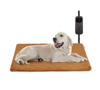 Pet Heating Pad for Cats & Dogs Indoor Outdoor, Warming Cat Heating Pad with Chew Resistant Cord, Adjustable Temperature and Time, Heated Pet Bed Mat Waterproof for Cats Dogs (Coffee, 15.7'' × 27.6'')