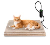 Pet Heating Pad, Waterproof Heated Cat Bed with 11 Adjustable Temperatures & 24H Timer, Auto Shut-Off, Chew-Resistant Cord, Washable Cover, Indoor Electric Heating Mat, Beige, S(18" x 16")