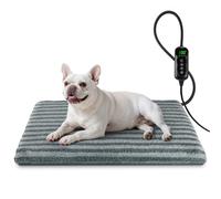 Pet Heating Pad, Waterproof Heated Dog Cat Bed with 11 Adjustable Temperatures & 24H Timer, Auto Shut-Off, Chew-Resistant Cord, Washable Cover, Indoor Electric Heating Mat, Grey, M(28" x 20")