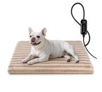 Pet Heating Pad, Waterproof Heated Dog Cat Bed with 11 Adjustable Temperatures & 24H Timer, Auto Shut-Off, Chew-Resistant Cord, Washable Cover, Indoor Electric Heating Mat, Beige, M(28" x 20")