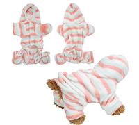 Pet Hoodies Clothes Warm Pajamas Clothing Fleece Light Red Green Stripe for Dogs Cats Winter (XL)