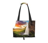 Pet-Iceland Waterfall River Field Sunset print portable bag, lightweight and breathable, suitable for taking small pets out.