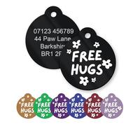Pet ID - Engraved Funny Name Tag for Dogs, Cats & Puppies - Personalised Metal Collar Tag with Contact Info - Cute, Secure & Durable Gift - Free Hugs