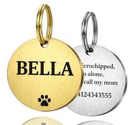 Pet ID Tag Personalized Double-Sided Solid Brass Dog Cat ID Tag - Deep Laser Engraved Name Tags for Dogs & Cats Durable Brushed Metal ID Tag, Hand-Finished in UK, Fast Delivery 20mm/25mm/30mm/35mm
