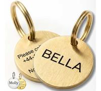 Pet ID Tag Personalized Double-Sided Solid Brass Dog Cat ID Tag - Deep Laser Engraved Name Tags for Dogs & Cats Durable Brushed Metal ID Tag, Hand-Finished in UK, Fast Delivery 20mm/25mm/30mm/35mm