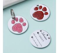 Pet ID Tags,Personalized Dog and Cat Tags,Pet Loss Prevention ID Tag， Custom Engraved Pet Information, Round Starlight Paw Print Tags (Starlight Model)