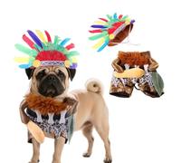 Pet Indian Costume with Arms Funny Dog Clothes Cosplay Cowboy Outfit | Funny Dog Costume with Adjustable Straps Colorful Feather Headdress Party Photo Prop Costume for Small Medium Cats Dogs