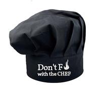 Pet-Jos Don't F with The Chef, Chef Chef's Hat with Embroidery, Unisex Gift, Cotton Chef's Hat, Kitchen, Hotel, Restaurant, Gastro Hats, Adjustable for Men, Women, Cooking, Black, black, 34-50
