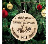 Pet-Jos First Christmas as Mummy and Daddy 2021 Decoration Wooden Tree Ornament Bauble Gift Card Insert for Family