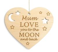 Pet-Jos Gift for Mum Wood Plaque Mum Loving Mother's Day Plaque Wooden Hanging Heart Gift for Mum Wooden Sign I love You Mum Quote