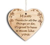 Pet-Jos Mum Wooden Heart Plaque Mother's Day Gift 10 x 10 cm Nature Modern Hanging Heart Sign I Love You Mum Quote