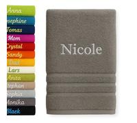 Pet-Jos Personalised Bath Towel with Name Beautifully Embroidered Name Custom Towel 140 x 70 cm Bath Towel Cotton Towel (Gray)