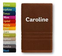 Pet-Jos Personalised Bath Towel with Name Beautifully Embroidered Name Custom Towel 140 x 70 cm Bath Towel Cotton Towel (Brown)