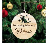 Pet-Jos Personalised Memory Cat Christmas Tree Decoration Custom Cat's Name, Wooden Tree Ornament, Engraved Pet Name Christmas Bauble Gift Card Insert for Family and Friends