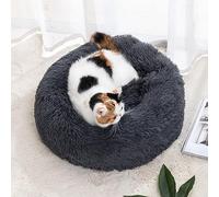 Pet Kennel Round Donut Fuzzy Warm Plush Cat Kitten Cuddler Bed Non-slip Anti-anxiety Dog Bed for Small Medium Dog (30CM,dark grey)