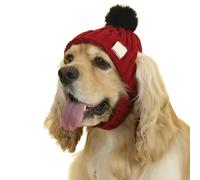 Pet Knit Hat with Pom Pom,Greyhound Knitted Ear-Exposing Cap,Hairless Cat Short-Haired Dogs Winter Warm Headwear,Christmas Birthday Festival Pet Photo Prop Hat for Cats Dogs_M(Red)