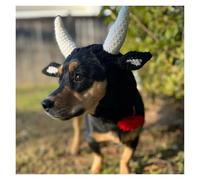 Pet knitted hat fashion deer antler winter warm windproof pet hat can be worn by puppies and dogs in all seasons(Black cow,S)