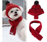 Pet Knitted Hat With Ear Warm Winter Hat Knitted Scarf With Ear Holes Cute Little Ear Scarf Suitable For Daily Wear And Cold Weather Hats For Party (S,red,1set)