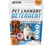 Pet Laundry Detergent Odor Remover - ACTIVE Enzyme Based Powder Detergent for Dogs Beds, Cat Pee, HE Washer Friendly Natural Enzymatic Deodorizer, Urine, Smell, Dog Drool, Stain Eliminator - 64 Loads