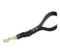 Pet Leash for Large Dogs, 11.8 inch Short Genuine Cowhide Leather Quick Control Leash with Hand-Woven Handle, Rivet Reinforced Strong Training Tab & Brass Snap, Colorfast for German Shepherds, Black