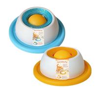 Pet Lick Mats Slow Feeder for Dogs And Cats, Interactive Licking Toy Ball Bowl, Anti-Slip Lick Sphere Liquid Food for Anxiety Relief Calming (Blue+Yellow, 12 * 12 * 4.2CM)